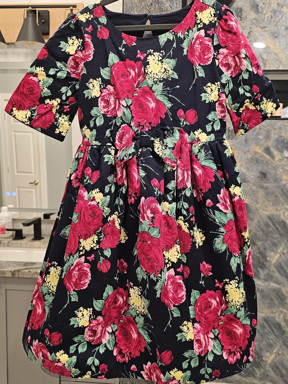Janie and Jack Special Occasion Dress Rose Print Keyhole Back Size 6 Girls
